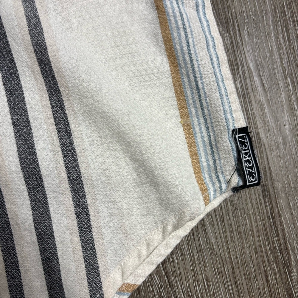 Ezekiel Men's L Button Up Shirt Beige Striped Woven Cotton Short Sleeve Pocket - Picture 6 of 9